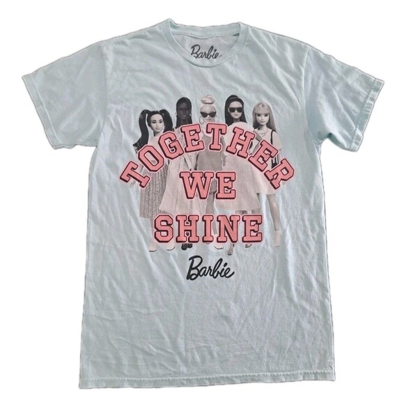 Barbie Tops - Barbie Shirt Top Women's Small Blue Multicolor Together We Shine Barbiecore NEW